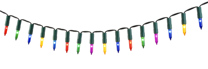 Colorful Christmas lights isolated on transparent background