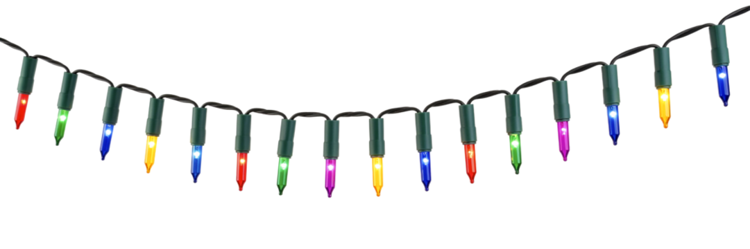 Colorful Christmas lights isolated on transparent background