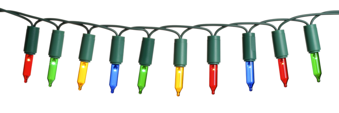 Colorful Christmas lights isolated on transparent background