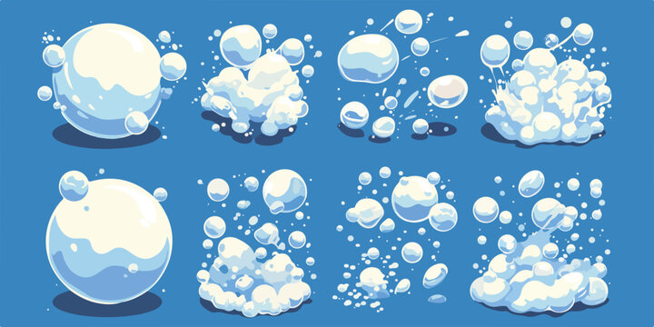 Ilustracja wektorowa przedstawiająca kule śnieżne i płatki śniegu na niebieskim tle, idealna na zimowe projekty graficzne.