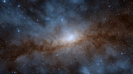 A luminous galactic core with swirling dust lanes and countless stars in the vastness of deep space