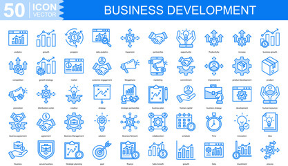 business development icon collection set. Containing analytics, growth, progress, data analytics, Expansion icon