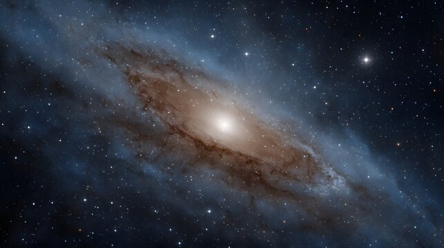 Vast spiral galaxy with bright core dust lanes and surrounding stars in deep space