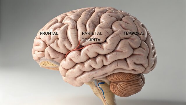 Detailed 3d model of the human brain with labeled lobes