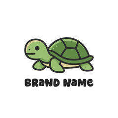 Cheerful turtle strolls above brand name