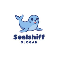 Blue seal cartoon illustration logo design