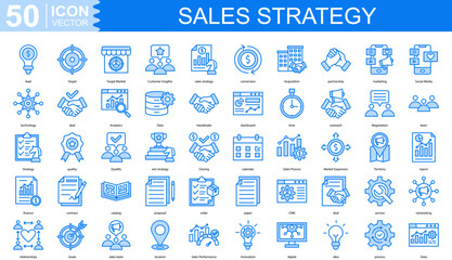 sales strategy icon collection set. Containing conversion, Acquisition, partnership, marketing, Social Media, technology icon