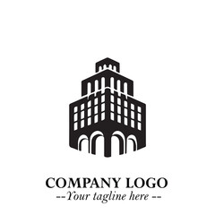Building Logo Symbol in Black on the White Background with Modern Minimal Architecture Design