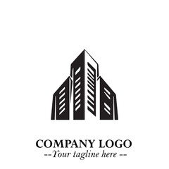 Building Logo Symbol in Black on the White Background with Modern Minimal Architecture Design