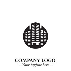 Building Logo Symbol in Black on the White Background with Modern Minimal Architecture Design