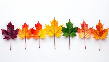Fall leaf spectrum purple, red, orange, yellow, green hues