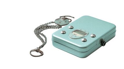 Vintage Aqua Blue Portable Radiation Detector on White Background