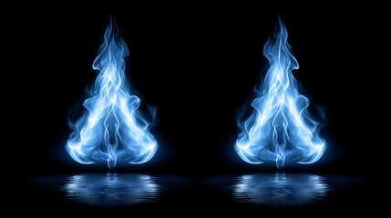 Blue flame vector illustration in flat style with dark and light blue tones, solid color background, minimal cartoon details, simple design, high resolution, clean and modern concept for energy 