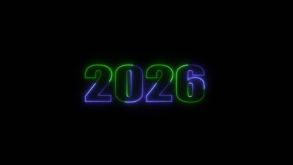 Happy new year 2026 neon text firework happy new year illustration. Neon Design Highlighting the Year 2026.