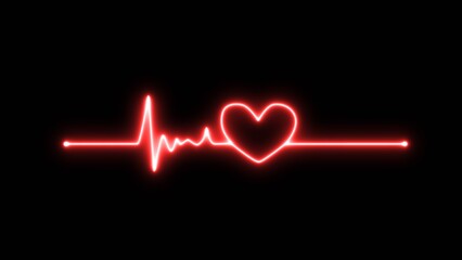 Heart with heartbeat icon illustration. Glowing neon heart cardiogram line.