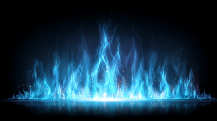 Blue flame vector illustration in flat style with dark and light blue tones, solid color background, minimal cartoon details, simple design, high resolution, clean and modern concept for energy 