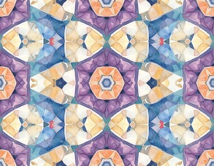 Symmetrical watercolor pattern with geometric and floral forms