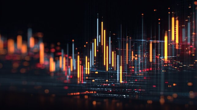 Abstract neon graph representing business financial data, stock market trading, and big data analysis
