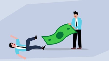 Businessman Falling Down While Another Man Offers Help with a Large Money Bill cartoon animation