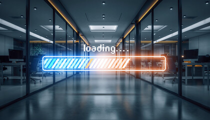 A futuristic view of a loading bar in a modern office space