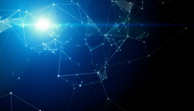 Abstract digital network with interconnected lines and dots, shining a bright light - Powered by Adobe