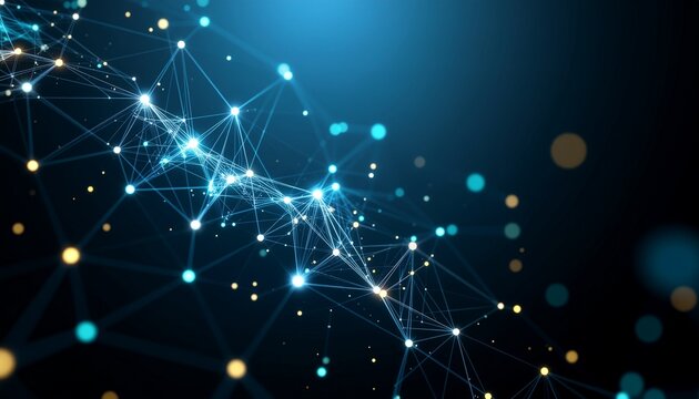 An abstract representation of a network connection, rendered in glowing dots and lines, suggesting data transfer and digital connectivity