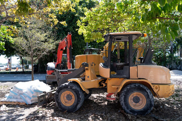 Compact wheel loader heavy machinery. Industrial heavy equipment. Wheel loader machinery. Heavy construction machines. Wheel loader. Heavy equipment of wheel loader for loading materials