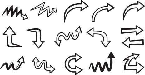 Diverse Set of Hand Drawn Arrows in Black and White