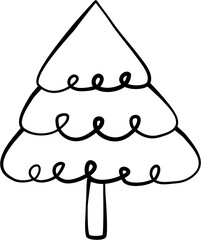 Doodle Christmas Tree Line Art Illustration