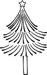 Doodle Christmas Tree Line Art Illustration