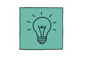 Light bulb drawing on a green sticky note representing new ideas, inspiration, innovation, and creative solutions