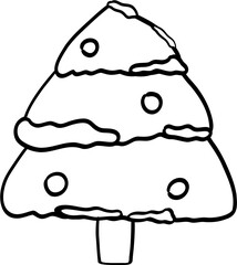 Doodle Christmas Tree Line Art Illustration