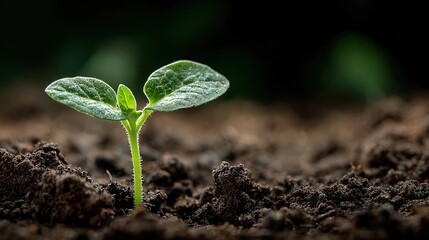 A small vibrant green seedling growing out of fertile soil, symbolizing new life and growth.