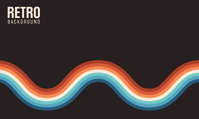 Retro vintage wavy striped background with groovy 70s and 80s inspired abstract line design for vector poster template and minimalist graphic layout
