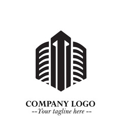 Building Logo Symbol in Black on the White Background with Modern Minimal Architecture Design