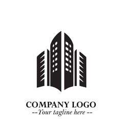 Building Logo Symbol in Black on the White Background with Modern Minimal Architecture Design