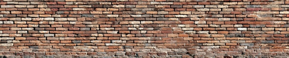 Obraz premium A textured brick wall featuring a mixture of red, brown, and gray tones, showcasing an aged appearance with irregularities and variations.