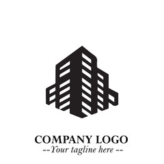 Building Logo Symbol in Black on the White Background with Modern Minimal Architecture Design