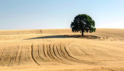 Solitary tree in a harvested wheat field