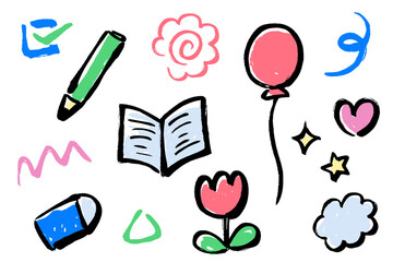 手描きの筆タッチで仕上げた雑貨とあしらいのイラスト集