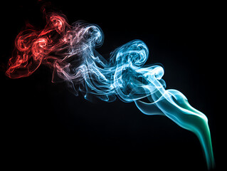 Colorful smoke and fire flames isolated on black and white backgrounds with red, blue, green, and orange tones, abstract wisps of color in air with space for text design