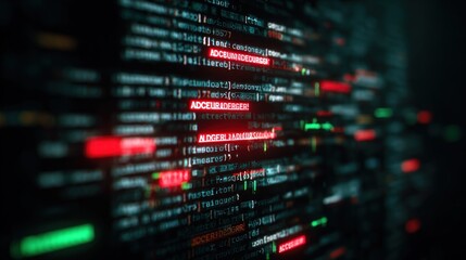 A close-up view of digital code displayed on a screen, with colorful text highlighting various programming elements and structures.