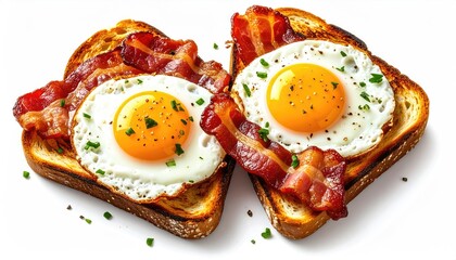 Toast with bacon, sunny side up eggs