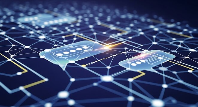 Digital communication network with speech bubble and connection technology concept