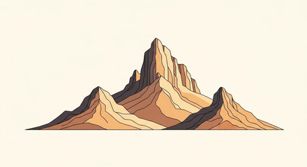 Illustration of a desert mountain range with sharp peaks and ridges, , minimalist style, warm tones, and clean lines
