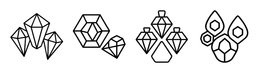 Geometric crystal line art collection of precious stone icons
