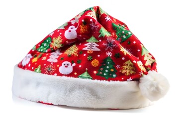 Red Santa Cap with Christmas Tree and Snowflake Pattern for Holiday Celebration
