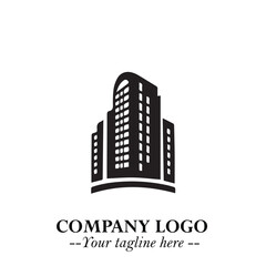 Fototapeta premium Building Logo Symbol in Black on the White Background with Modern Minimal Architecture Design