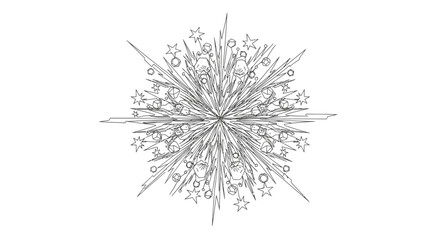 Obraz premium An intricate black and white line art illustration depicts a complex, symmetrical starburst or snowflake design, perfect for winter holiday themes and elegant graphic projects.