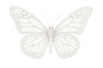 White butterfly drawing with delicate wings, a beautiful minimal natural insect illustration on transparent background